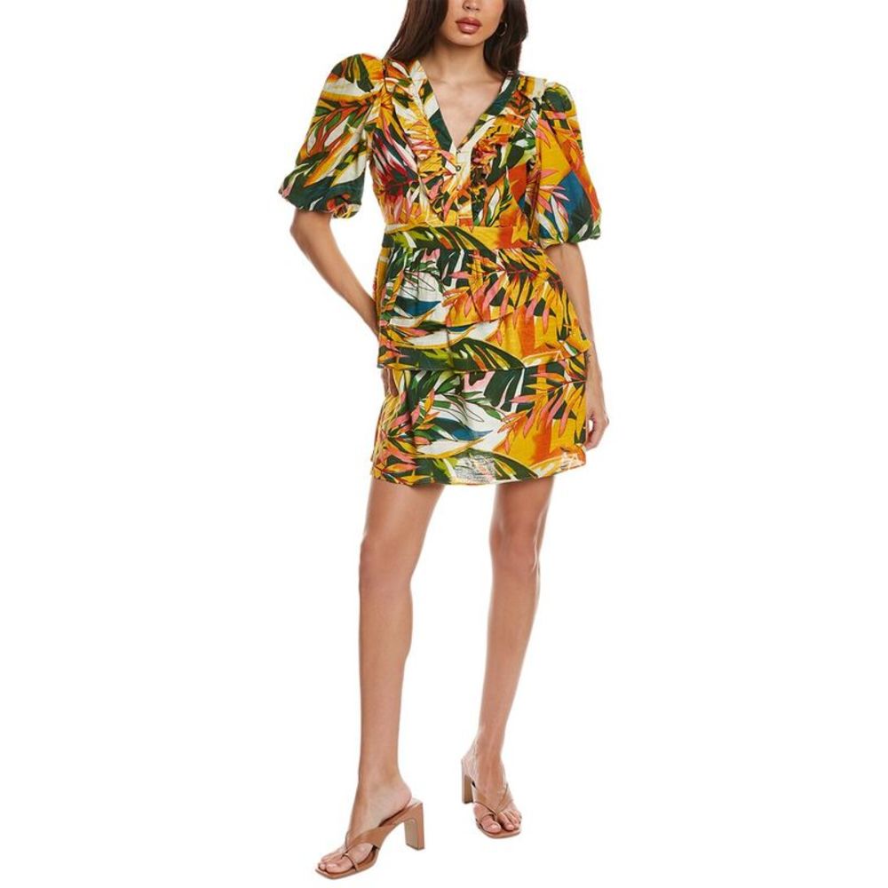 Walter Baker Yellow Tropical Print Midi Dress